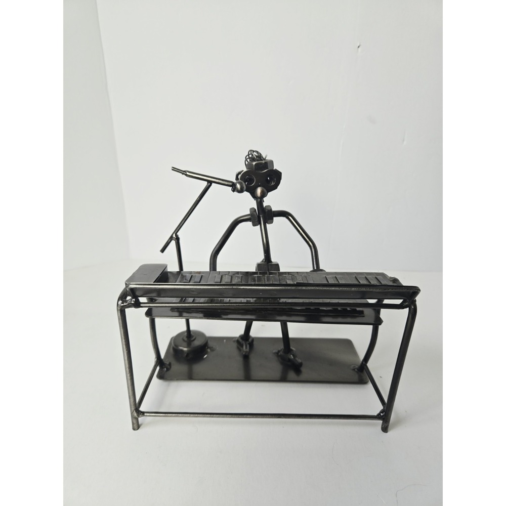 Nuts and Bolts metal art statue guy piano keyboard musician 7"